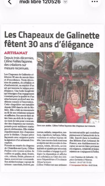 Galinette fête ses 30 ans🎉🎂. La modiste a toujours autant de plaisir à vous recevoir aux chapeaux de Galinette. Merci de votre fidélité et votre amour pour les chapeaux.
#pezenas #chapeaux #anniversaire #30ans
